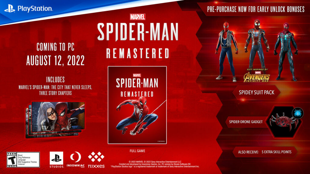 Spider-Man Remastered PC early rewards.