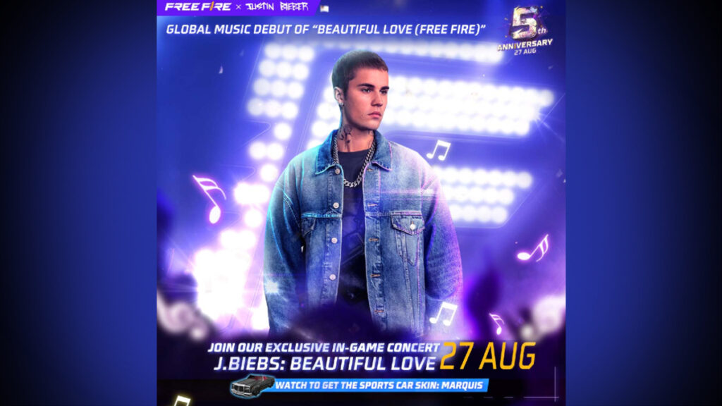 Justin Bieber to perform his upcoming song Beautiful Love in Free Fire on Aug. 27.  