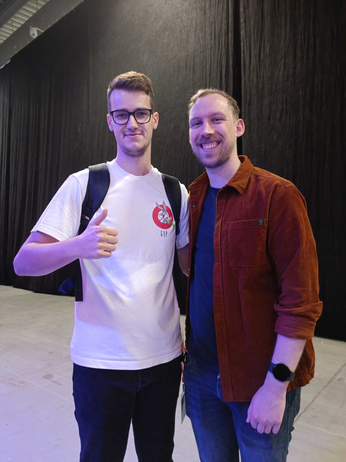 LPL caster Munchables (on the right) gave Jaxon's Zoran Papak (on the left) an interview at the LEC XPO during the LEC finals in Malmö, Sweden