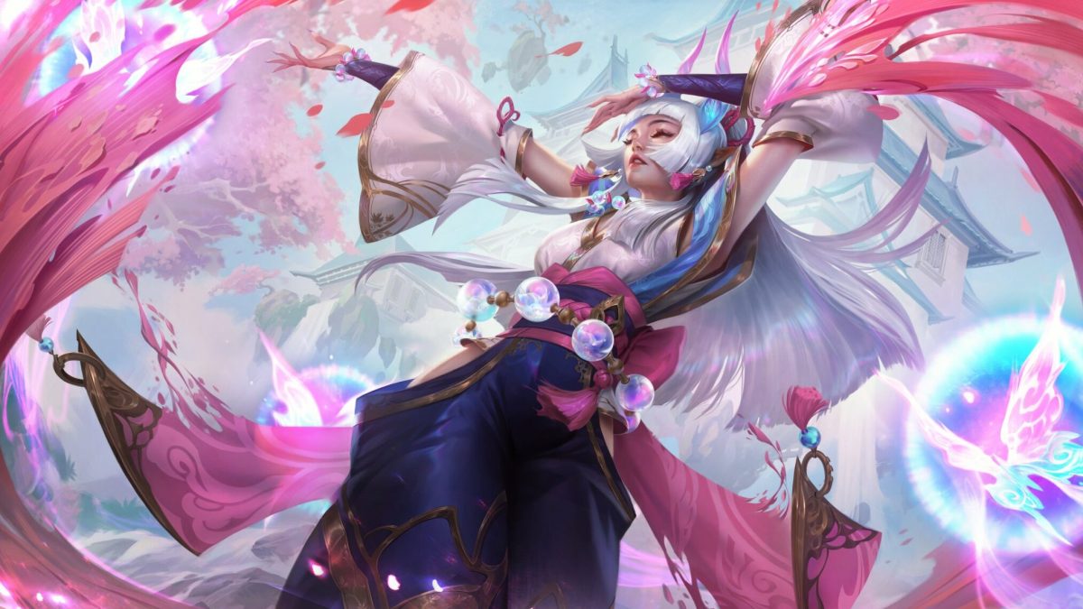 Featured image for “Nine new Spirit Blossom skins revealed, including Aphelios and Sett”