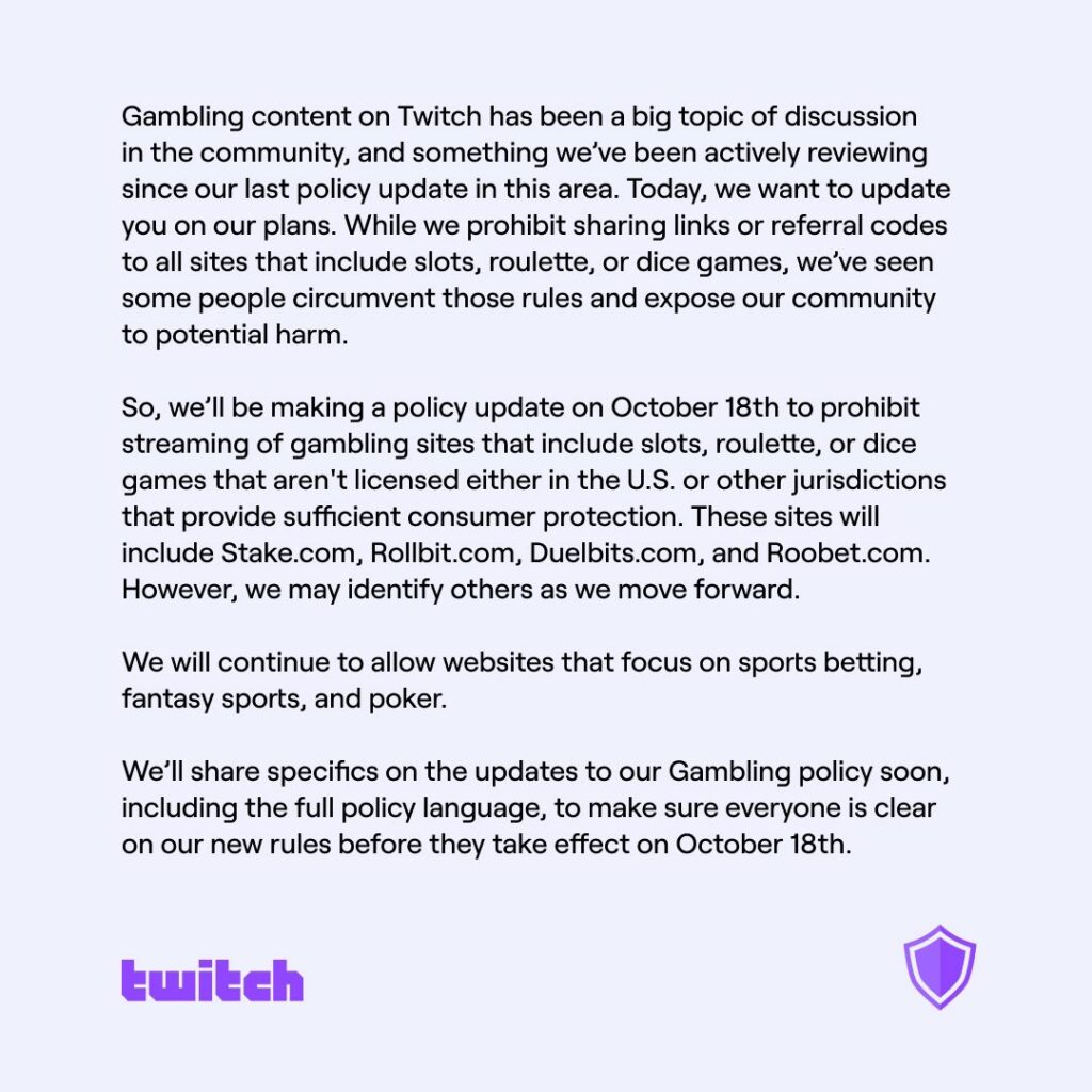 Why are slots banned on Twitch?