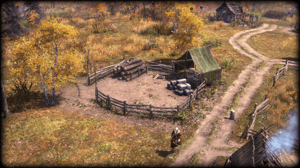 The stockyard, farther from other buildings in the Farthest Frontier layout