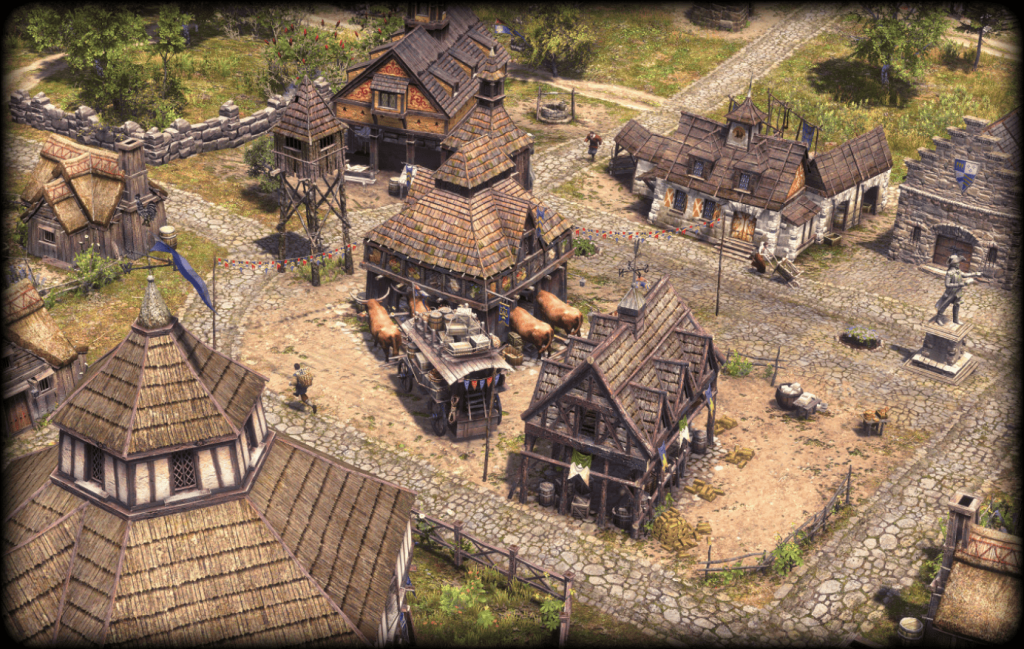 The trading post near the town center in the Farthest Frontier layout
