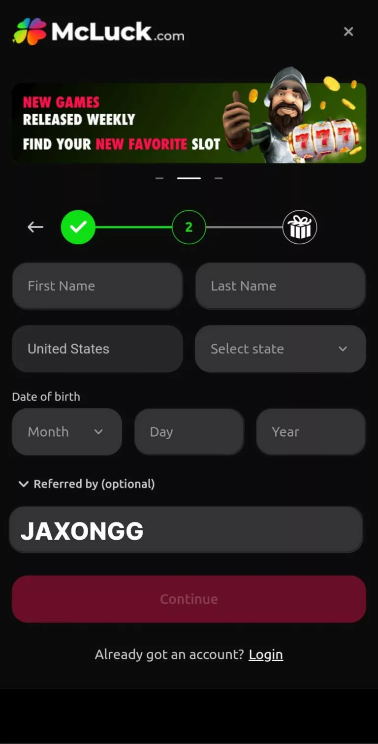 McLuck Registration Page With Promo Code