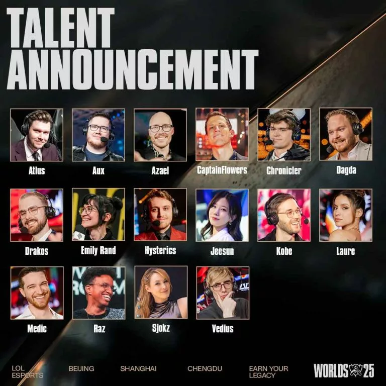 lol worlds 2025 broadcast talent, casters, analysts - english broadcast